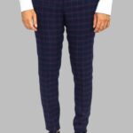 Slim Fit Checked Navy Blue Men Pants - Wessi