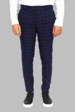Slim Fit Checked Navy Blue Men Pants