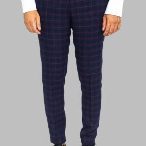 Slim Fit Checked Navy Blue Men Pants - Wessi