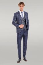Slim-Fit-Checked-Navy-Blue-Men-Suit-Wessi-1