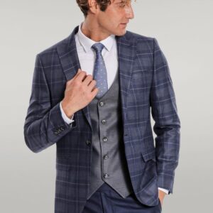 Slim Fit Checked Navy Blue Men Suit - Wessi