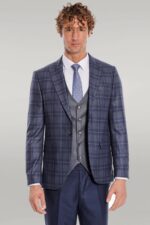 Slim-Fit-Checked-Navy-Blue-Men-Suit-Wessi-5