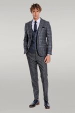 Slim-Fit-Checked-Patterned-Black-Men-Suit-Wessi-1