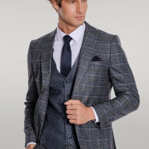 Slim Fit Checked Patterned Black Men Suit - Wessi