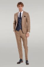 Slim-Fit-Checked-Patterned-Brown-Men-Suit-Wessi-1