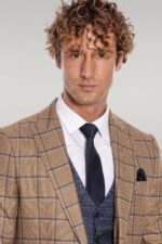Slim-Fit-Checked-Patterned-Brown-Men-Suit-Wessi-2