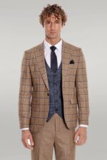 Slim-Fit-Checked-Patterned-Brown-Men-Suit-Wessi-4