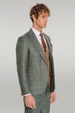 Slim-Fit-Checked-Patterned-Green-Men-Suit-Wessi-3