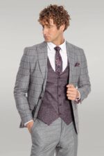 Slim-Fit-Checked-Patterned-Grey-Men-Suit-Wessi-2