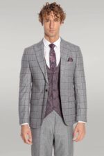 Slim-Fit-Checked-Patterned-Grey-Men-Suit-Wessi-5