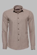 Slim Fit Cotton Plain Beige Men Lumberjack Shirt