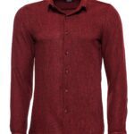 Slim Fit Cotton Plain Burgundy Men Lumberjack Shirt - Wessi