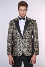 Slim-Fit-Gold-Paisley-Patterned-Black-Men-Tuxedo-Blazer-Wessi-1
