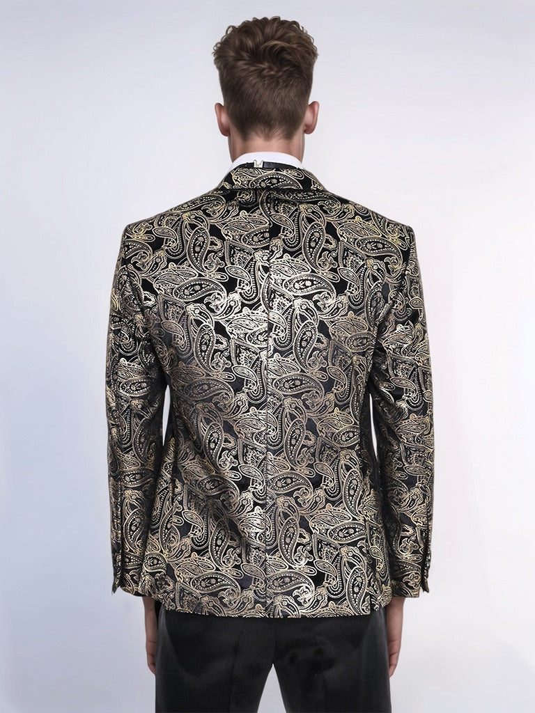 Men's Gold ~ Black Peak Lapel Tuxedo Blazer