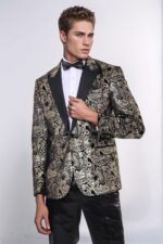 Slim-Fit-Gold-Paisley-Patterned-Black-Men-Tuxedo-Blazer-Wessi-3