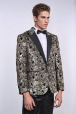 Slim-Fit-Gold-Paisley-Patterned-Black-Men-Tuxedo-Blazer-Wessi-4