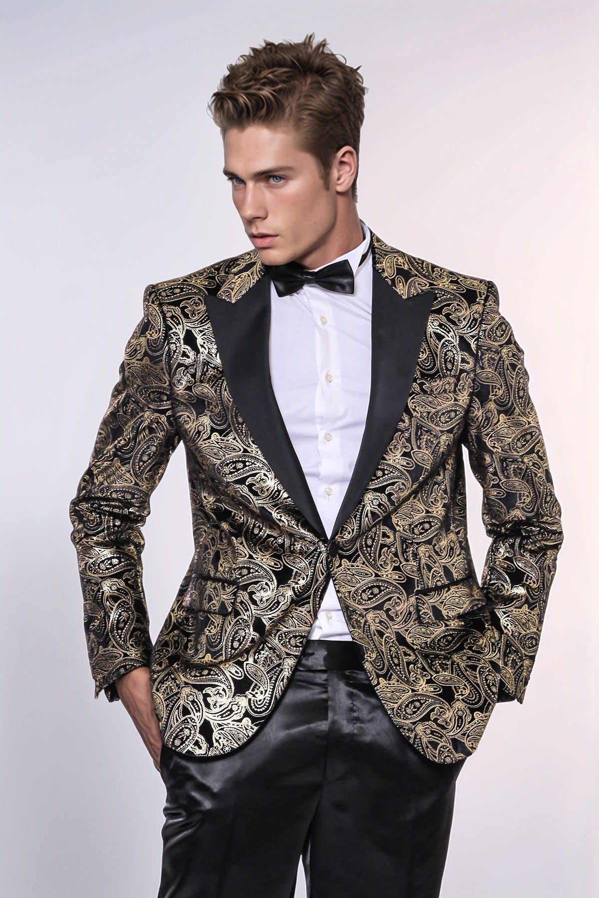 Mens Black Blazer - Men's Slim Fit Shiny Satin Tuxedo Blazer in Black main image 1
