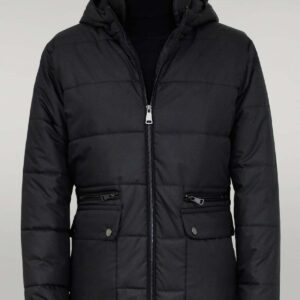 Slim Fit Hooded Black Men Coat - Wessi
