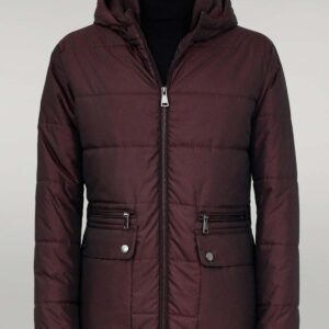 Slim Fit Hooded Burgundy Men Coat - Wessi