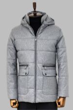 Slim Fit Hooded Grey Men Coat