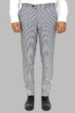 Slim Fit Houndstoodh Pattern Grey Men Pants