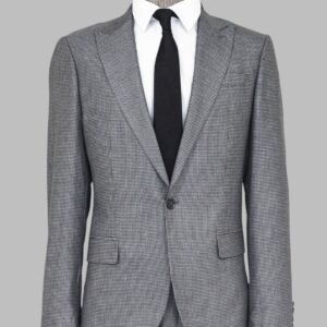 Slim Fit Houndstooth Patterned 2 Piece Grey Men Suit - Wessi