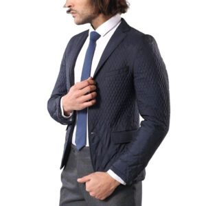Slim Fit Navy Blue Quilted Blazer - Wessi