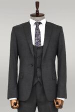 Slim Fit Patterned Anthracite Men Suit