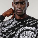 Slim Fit Patterned Black Sweatshirt - Wessi