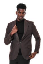 Slim Fit Patterned Brown Men Blazer