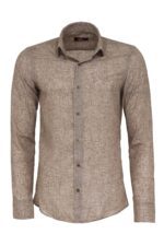 Slim Fit Patterned Brown Men Shirt
