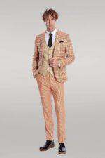 Slim-Fit-Patterned-Checked-Orange-Men-Suit-Wessi-1