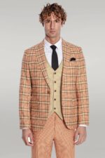 Slim-Fit-Patterned-Checked-Orange-Men-Suit-Wessi-5