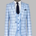 Slim Fit Patterned Light Blue Men Combination Suit - Wessi