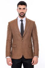 Slim Fit Patterned Light Brown Men Blazer