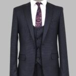 Slim Fit Patterned Navy Blue Men Suit - Wessi