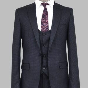 Slim Fit Patterned Navy Blue Men Suit - Wessi
