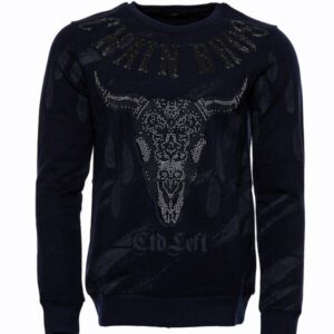 Slim Fit Patterned Navy Blue Sweatshirt - Wessi