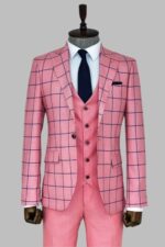 Slim Fit Patterned Pink Men Combination Suit