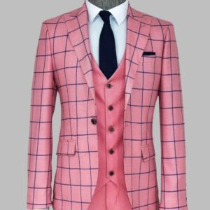Slim Fit Patterned Pink Men Combination Suit - Wessi