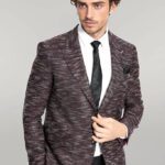 Slim Fit Patterned Sport Burgundy Men Blazer - Wessi