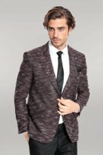 Slim Fit Patterned Sport Burgundy Men Blazer