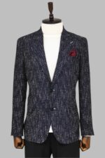 Slim Fit Patterned Sport Navy Blue Men Blazer