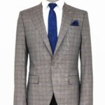 Slim Fit Peak Lapel Checked Grey Men Blazer - Wessi