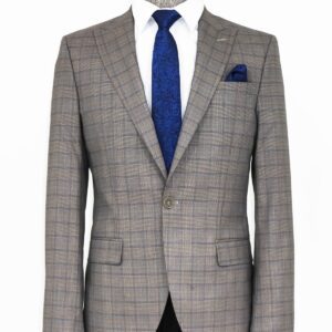 Slim Fit Peak Lapel Checked Grey Men Blazer - Wessi