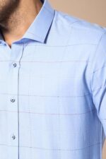 Slim-Fit-Plaid-Blue-Shirt-Wessi-3