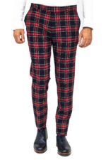 Slim Fit Plaid Men Navy Blue Pants