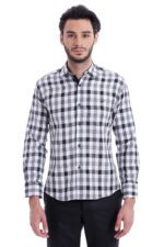 Slim Fit Plaid Patterned Grey Shirt