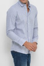Slim Fit Plaid Patterned Navy Blue Shirt