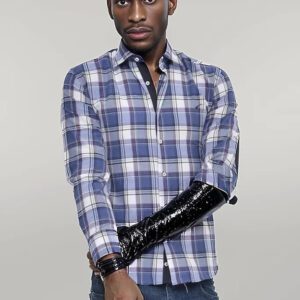 Slim Fit Plaid Patterned Navy Blue Shirt - Wessi